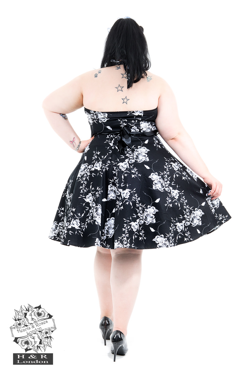 Black White Vintage Floral Prom Dress